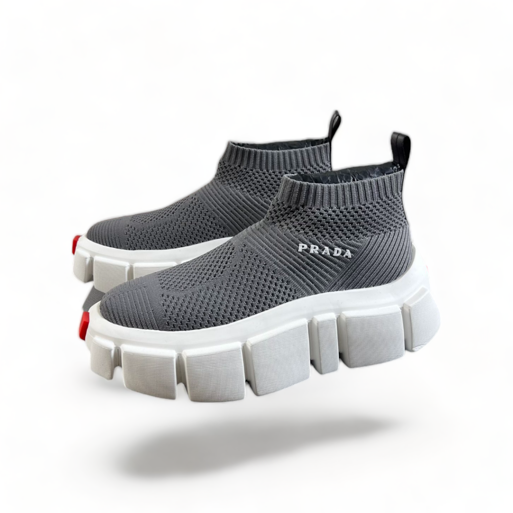 prada Thick Sole Laceless Sneakers gray