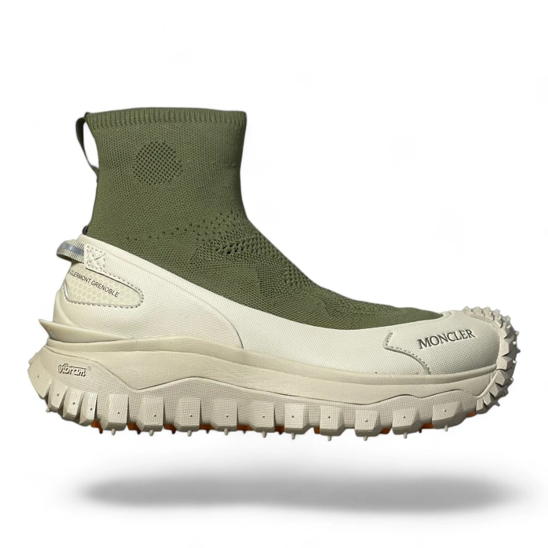 MONCLER trailgrip knit boot green and beige