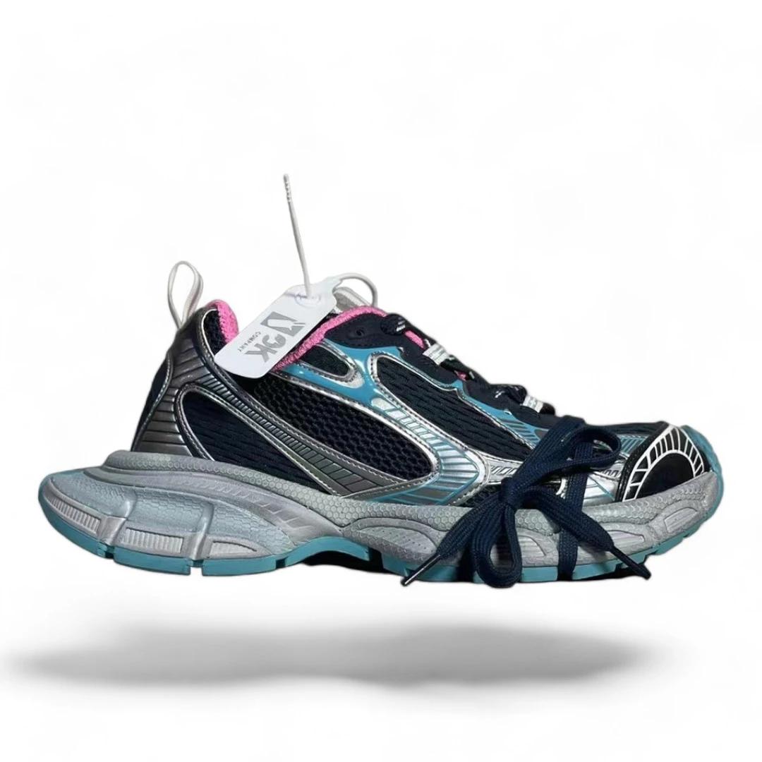 BALENCIAGA runner metallic grey, blue, and pink