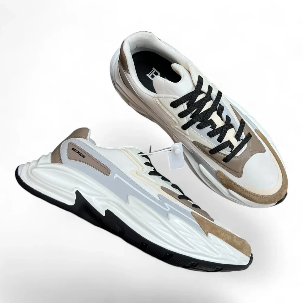 BALMAIN b-bold low-top beige and white