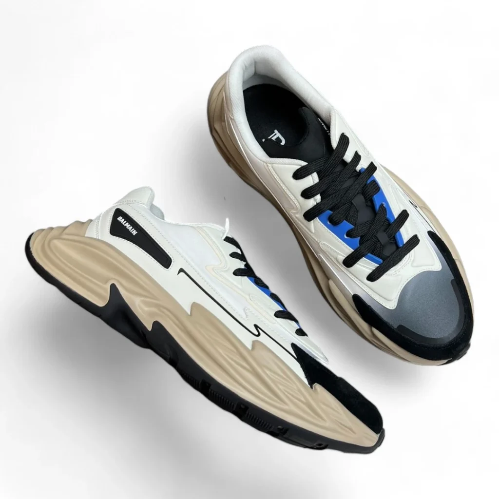 BALMAIN b-bold low-top white and beige