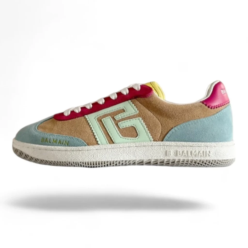BALMAIN b-court beige and mint