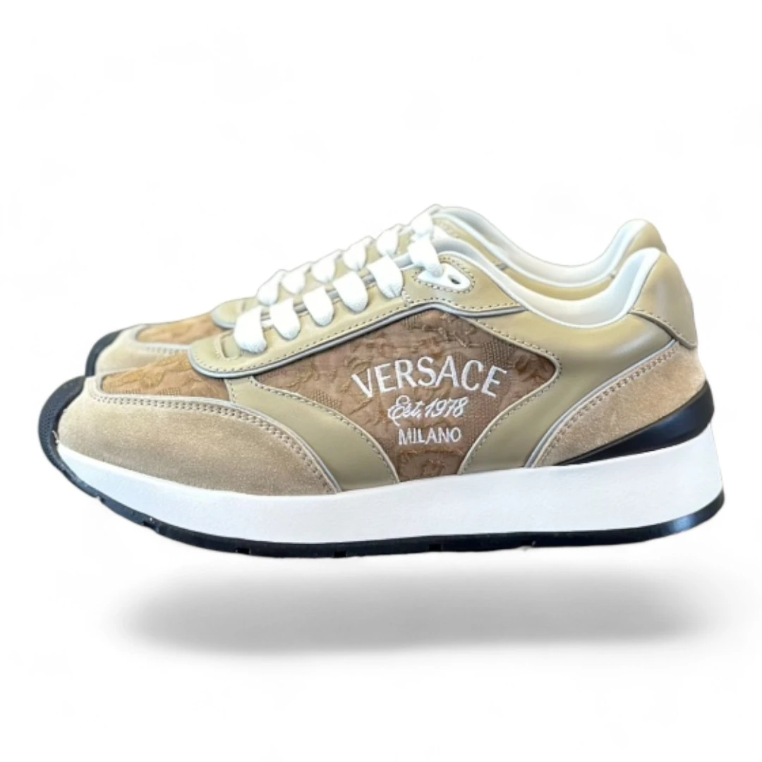 VERSACE cross chainer khaki and white