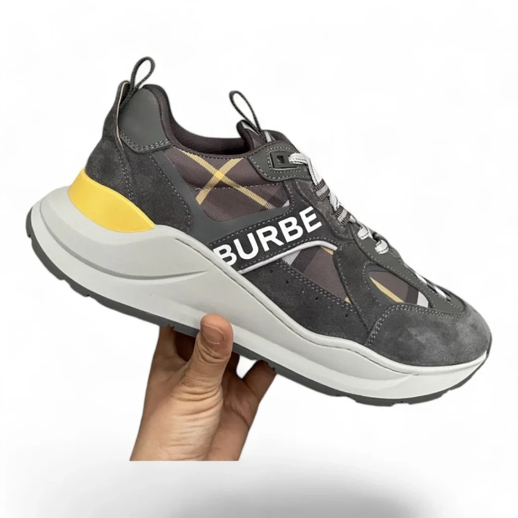 BURBERRY squalo check and suede grey and yellow