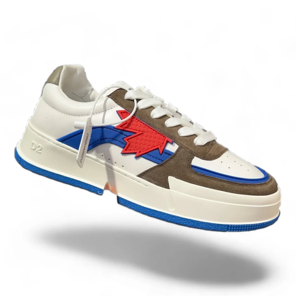 DSQUARED2 basket sneakers white, brown, blue and red