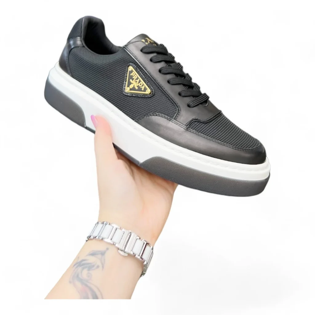 PRADA prax 01 leather sneakers black and white