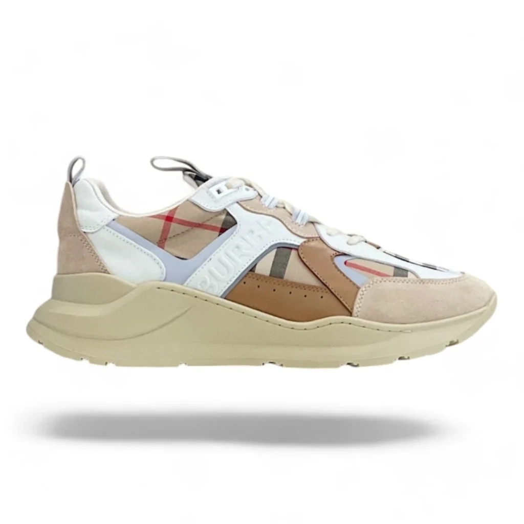 BURBERRY squalo check and leather white, beige, and red