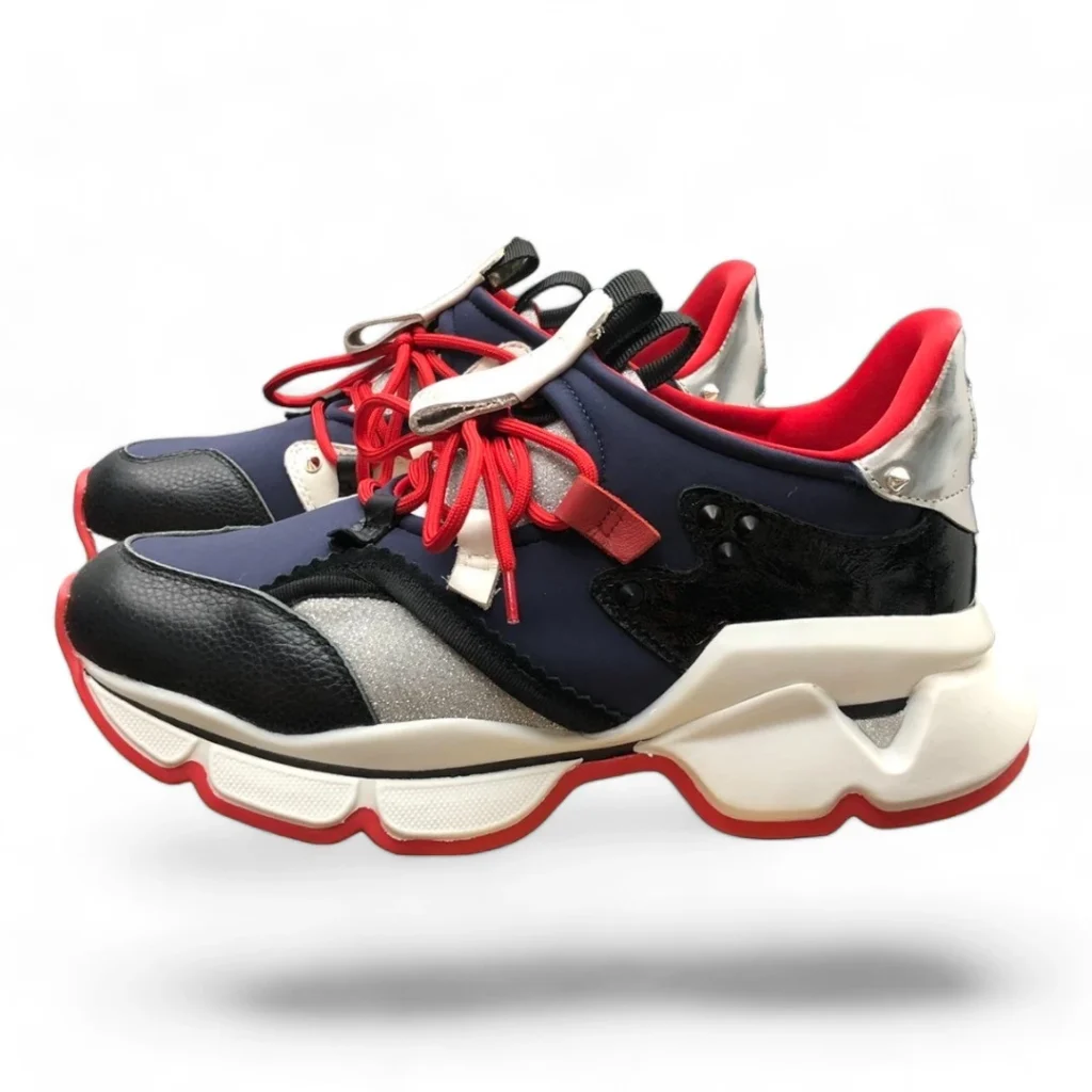 CHRISTIAN LOUBOUTIN spike sock navy and red