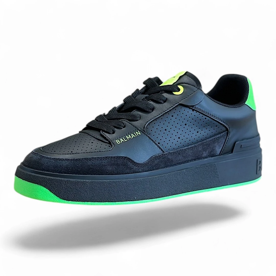 BALMAIN b-bold low top black and neon green