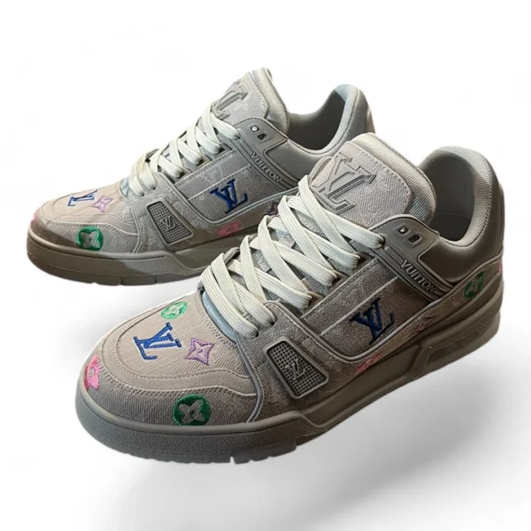 LOUIS VUITTON trainer denim patches grey