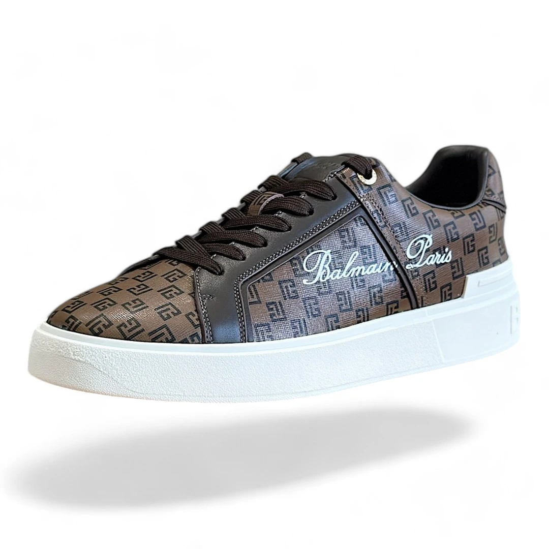 BALMAIN b-court monogram brown and white