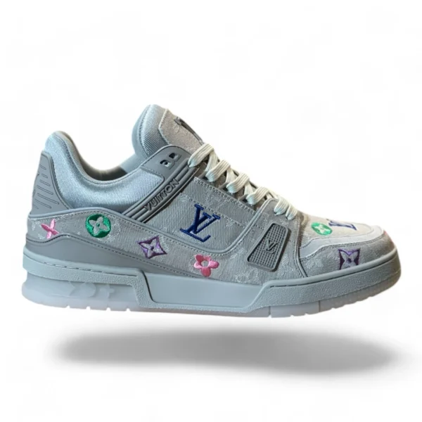 LOUIS VUITTON trainer denim patches grey