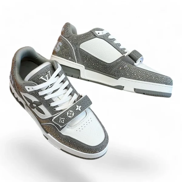 LOUIS VUITTON lv trainer grey and white strass