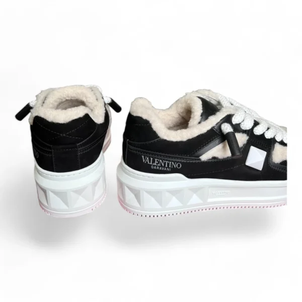 VALENTINO garavani one stud shearling sneaker black and white