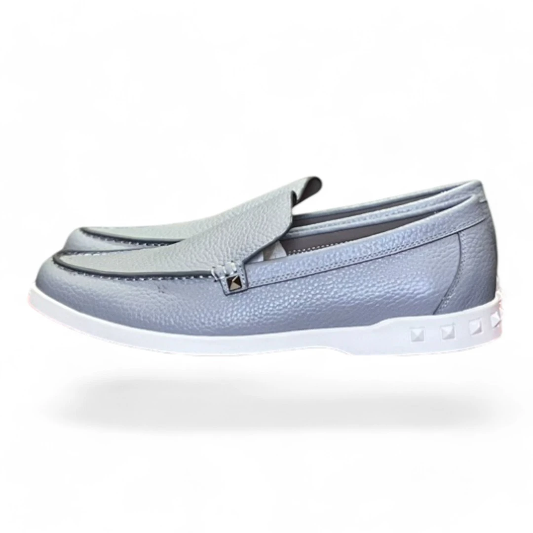 VALENTINO garavani pebbled leather loafer grey