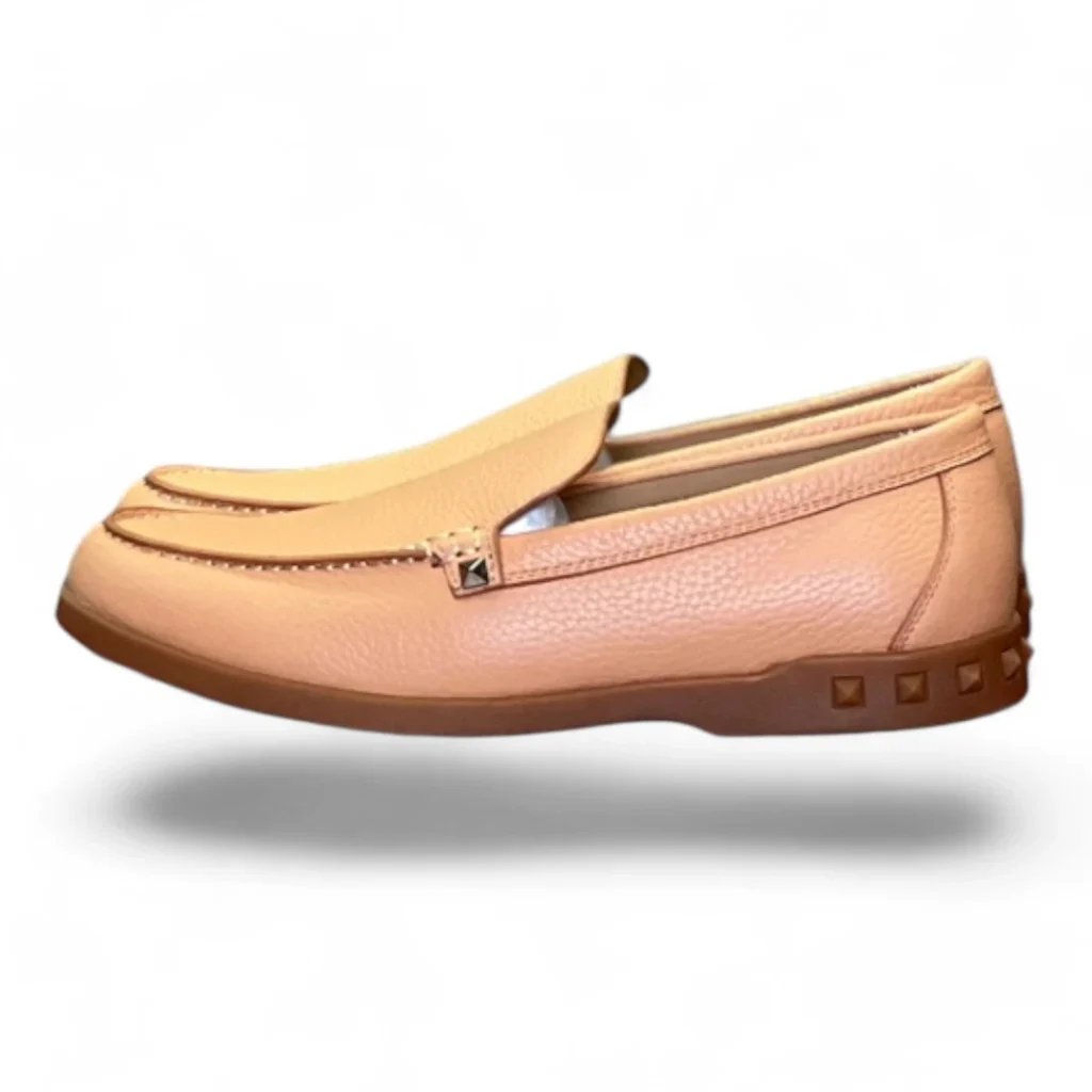VALENTINO garavani pebbled leather loafer tan