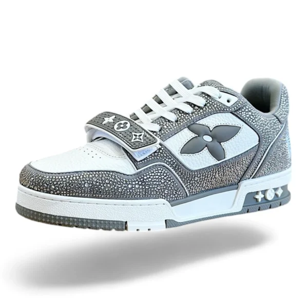 LOUIS VUITTON lv trainer grey and white strass