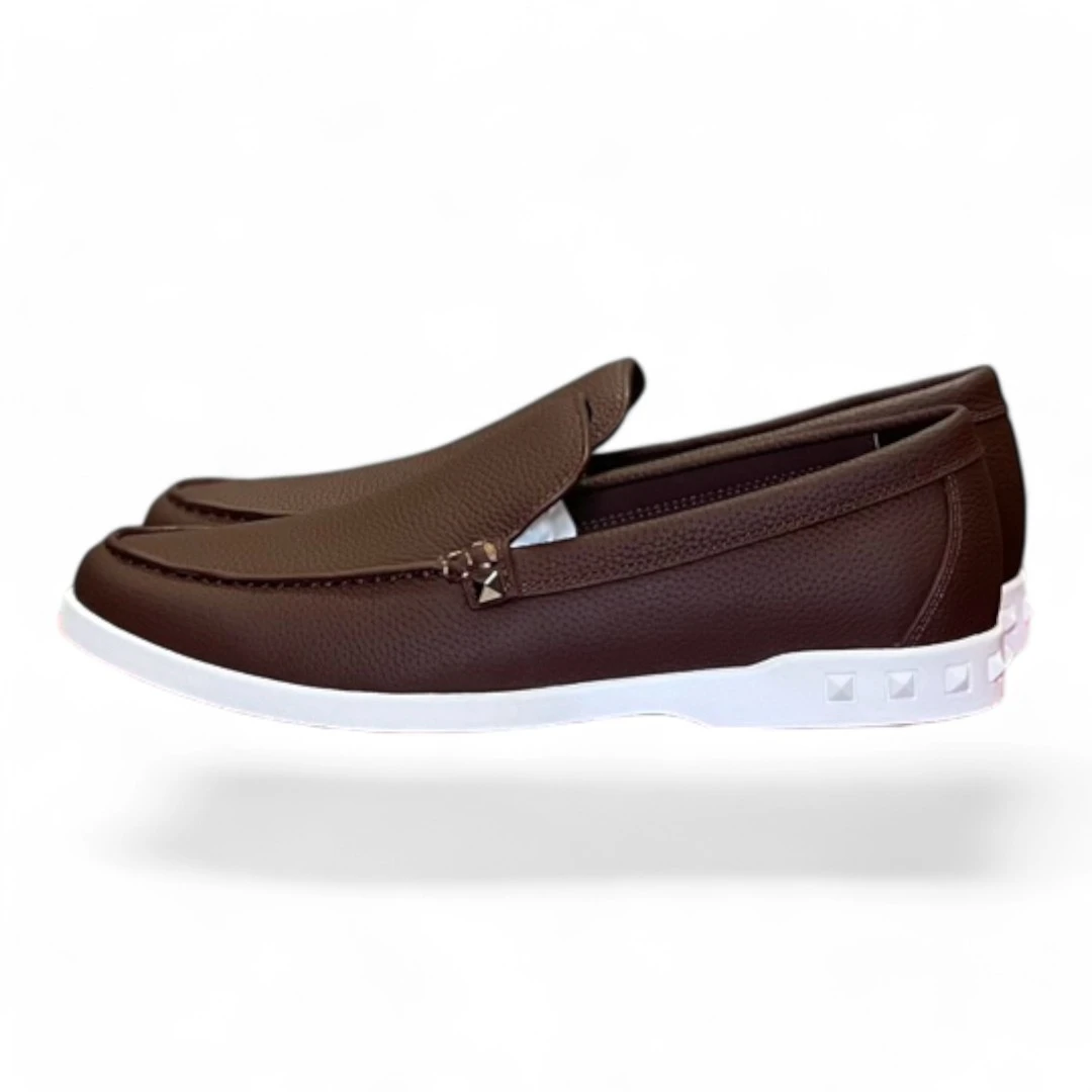 VALENTINO garavani pebbled leather loafer dark brown