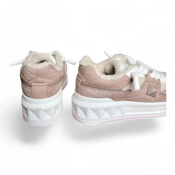 VALENTINO garavani one stud shearling sneaker beige and white