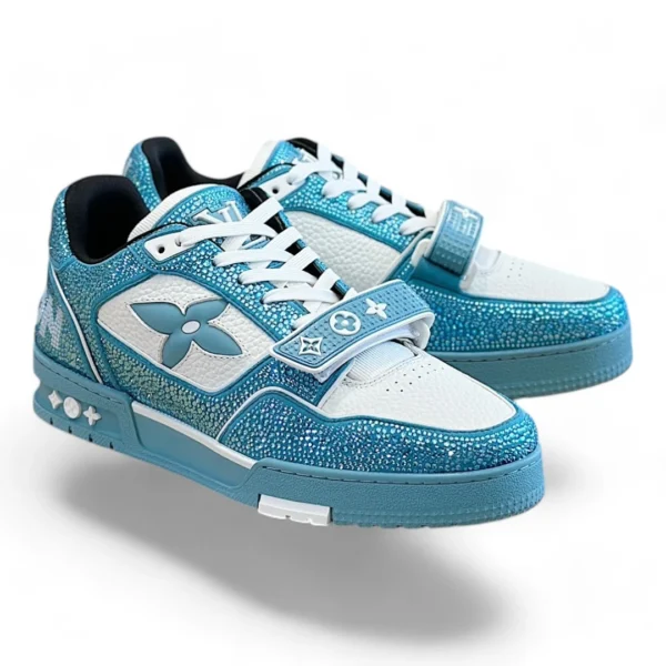 LOUIS VUITTON lv trainer blue and white strass