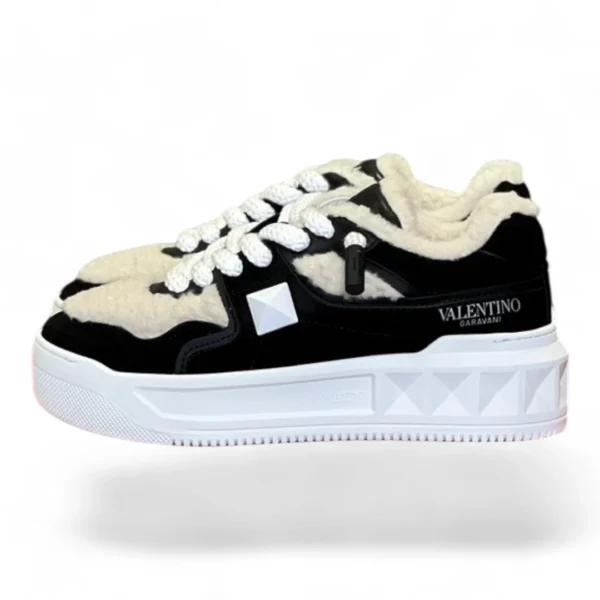 VALENTINO garavani one stud shearling sneaker black and white