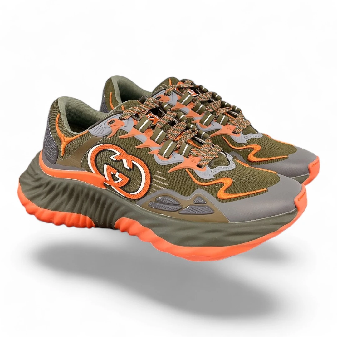 GUCCI gg embossed runner olive and orange