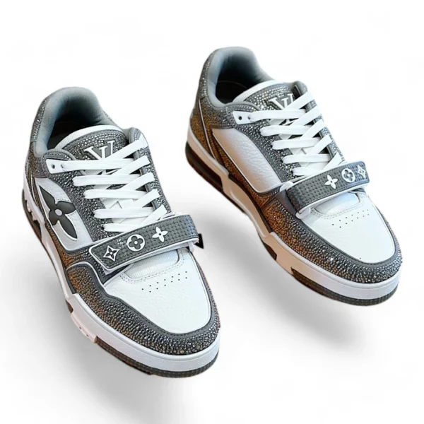 LOUIS VUITTON lv trainer grey and white strass