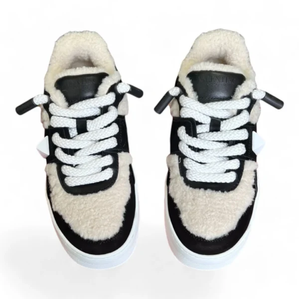 VALENTINO garavani one stud shearling sneaker black and white