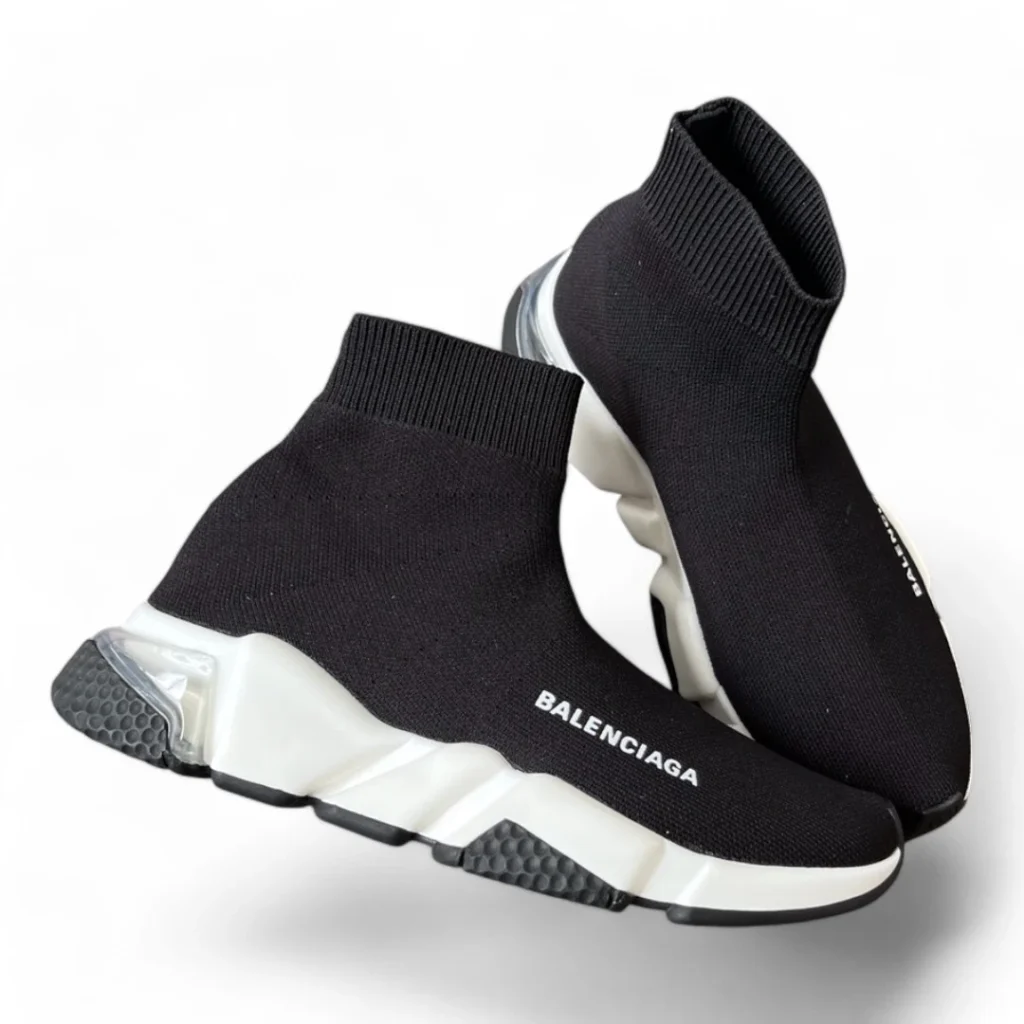 BALENCIAGA speed trainer clear sole black and white