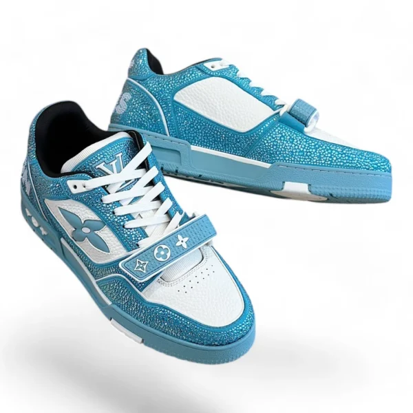 LOUIS VUITTON lv trainer blue and white strass