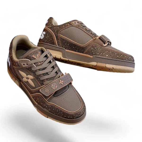 LOUIS VUITTON lv trainer brown and beige strass
