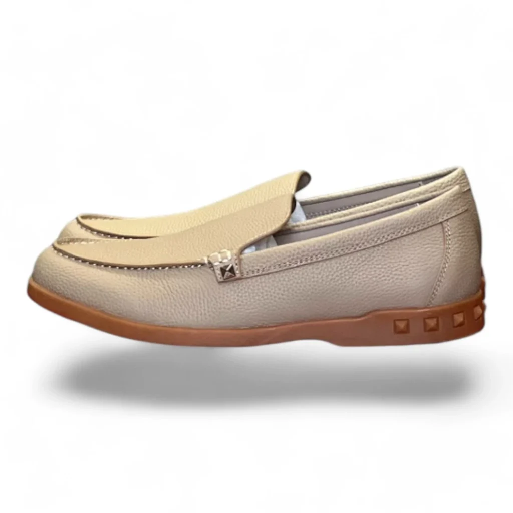 VALENTINO garavani pebbled leather loafer beige
