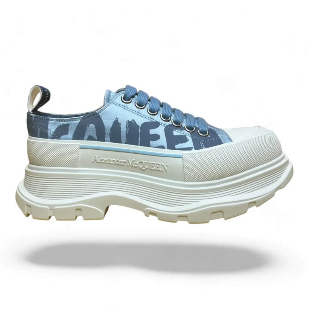 ALEXANDER MCQUEEN tread slick graffiti-print denim blue