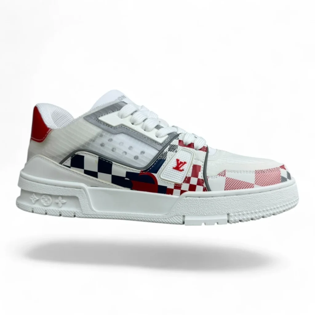 LOUIS VUITTON trainer patchwork red and white