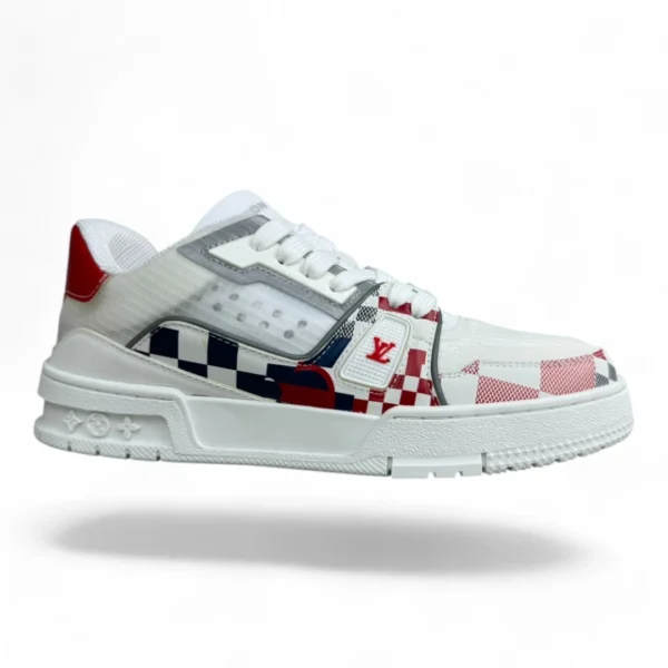LOUIS VUITTON trainer patchwork red and white