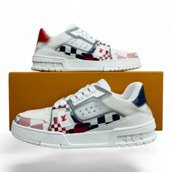 LOUIS VUITTON trainer patchwork red and white