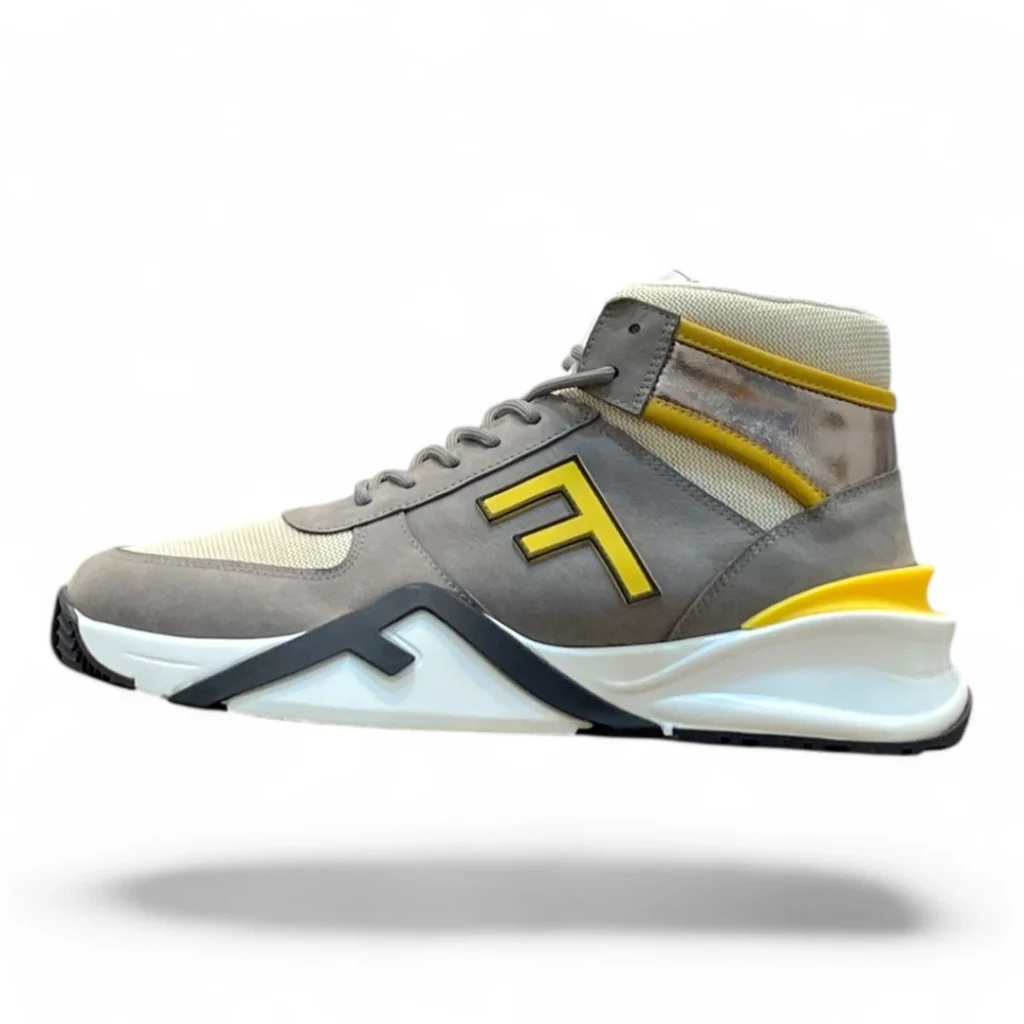 FENDI match high-top sneaker grey and yellow