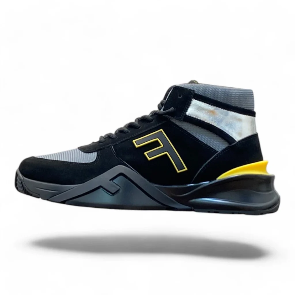 FENDI match high-top sneaker black and yellow