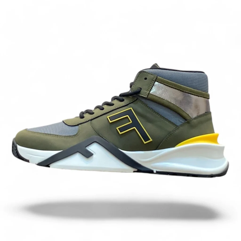 FENDI match high-top sneaker green and yellow