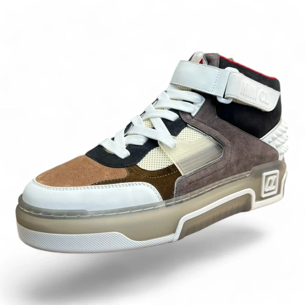 CHRISTIAN LOUBOUTIN lou spikes 2 high-top brown and white