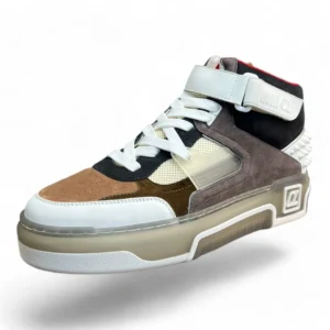 CHRISTIAN LOUBOUTIN lou spikes 2 high-top brown and white