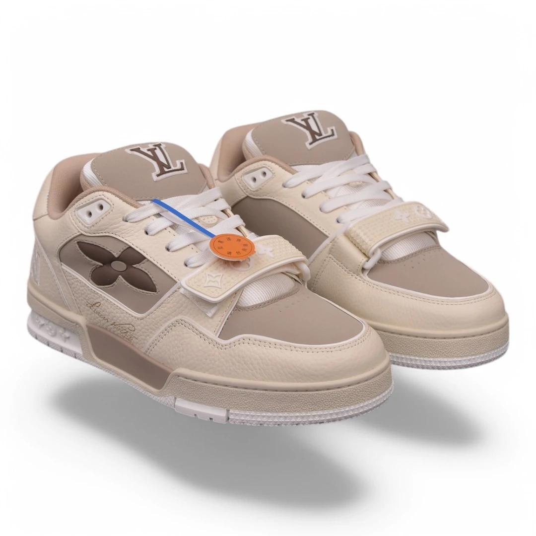LOUIS VUITTON lv trainer flower taupe and beige