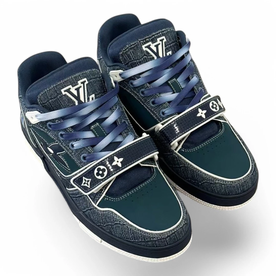 LOUIS VUITTON lv trainer green and denim