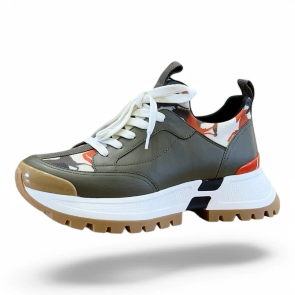 HERMÈS bounce sneaker khaki and orange camouflage