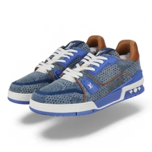 LOUIS VUITTON lv trainer denim blue and brown