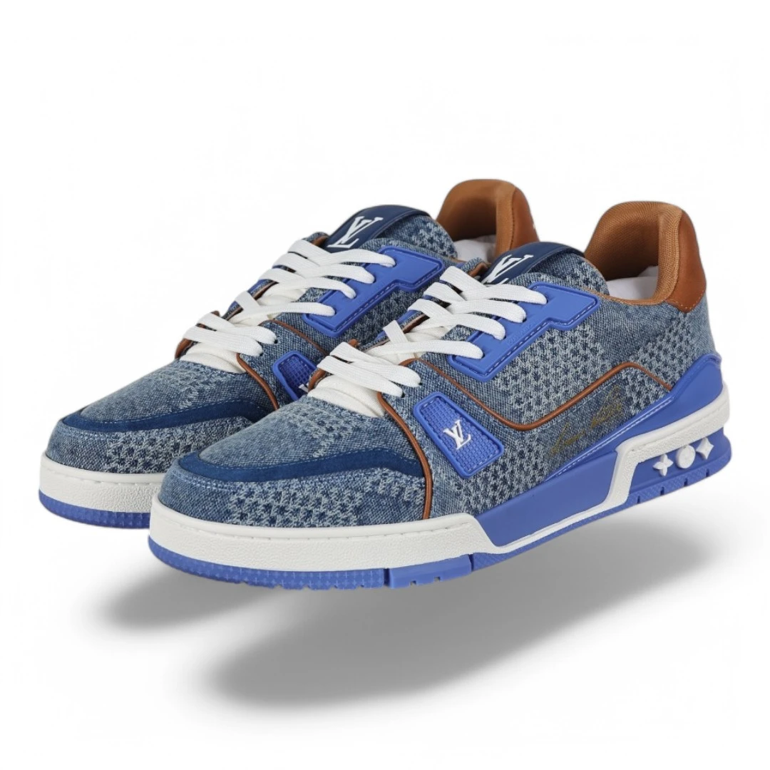 LOUIS VUITTON lv trainer denim blue and brown