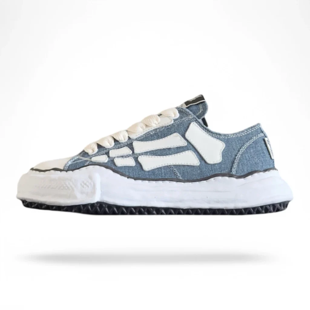 AMIRI skeleton low-top sneaker denim and white