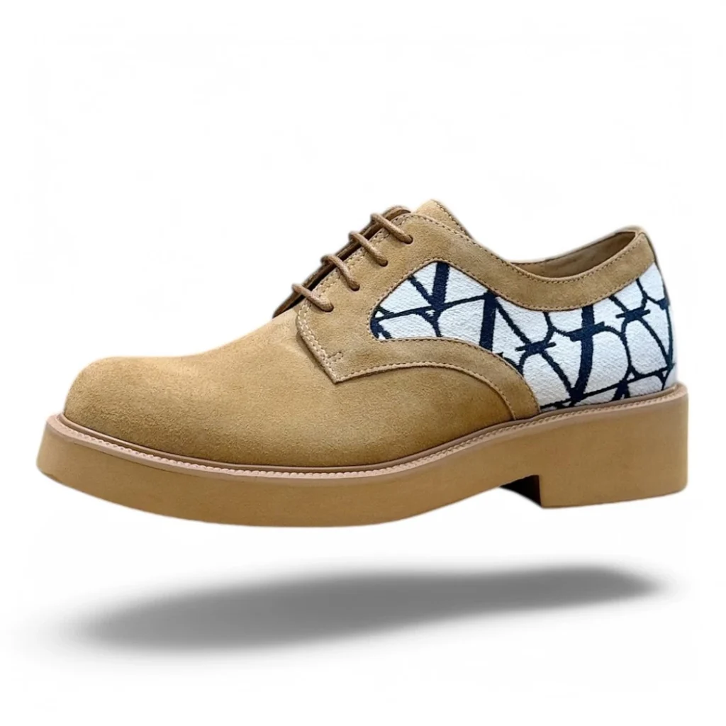 VALENTINO garavani vltn suede derby beige and white