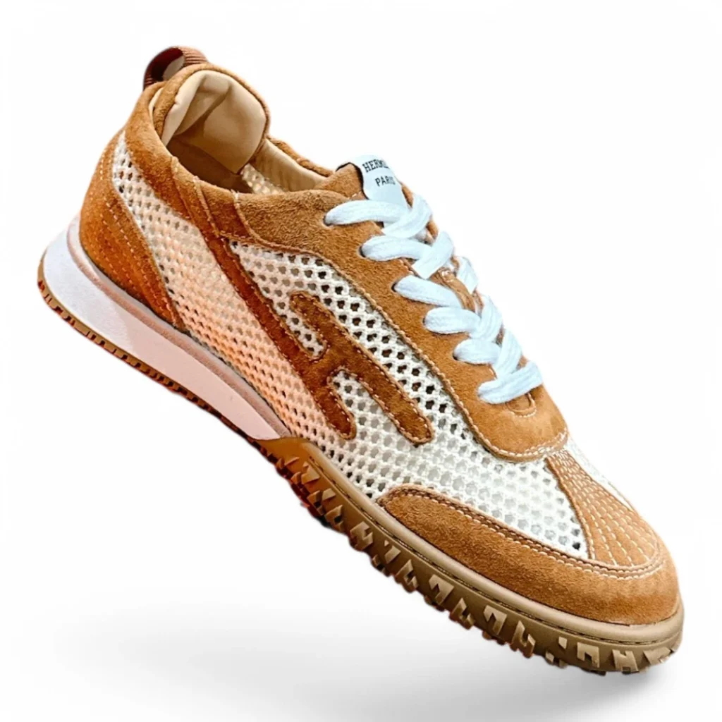 HERMÈS bouncing sneaker white and tan