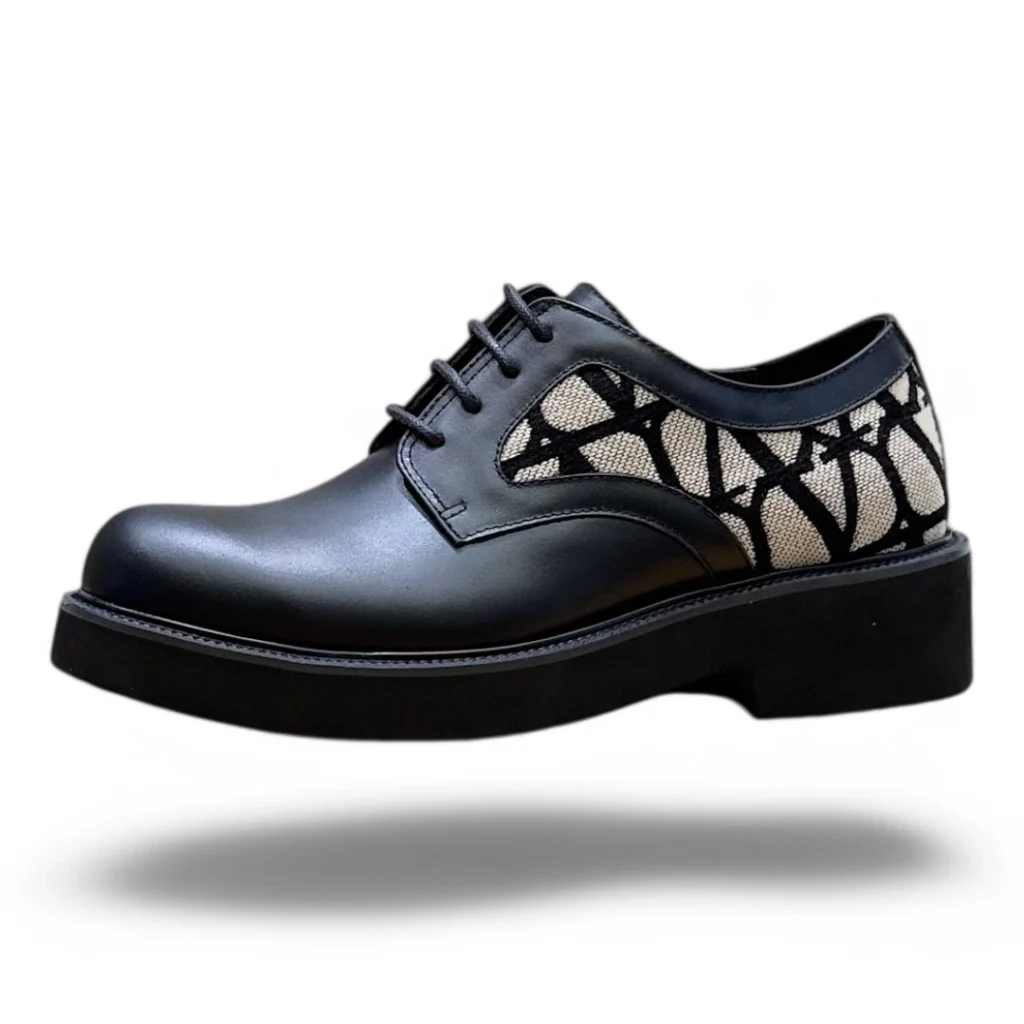 VALENTINO garavani vltn leather derby black and white
